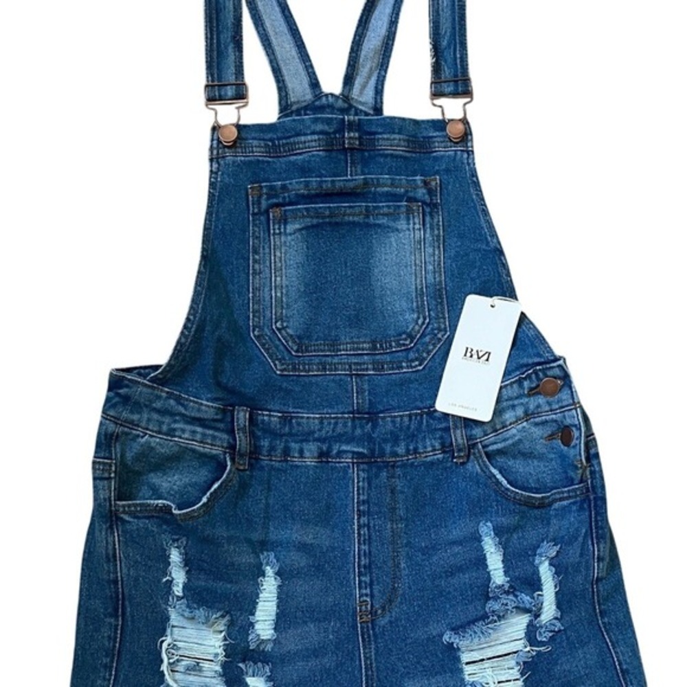 American Bazi Womens Distressed Denim Overalls Medium‎ Wash Cargo Size M